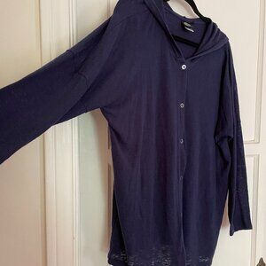 Bobeau Hooded Lightweight Navy Blue Cardigan Sweater 1x